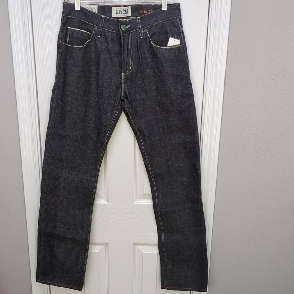 NWT! Superdry "Officer Denim Slim" Dark Raw Blue Denim Jeans 32x32